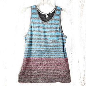 Univibe blue, red, & heather gray striped tank top